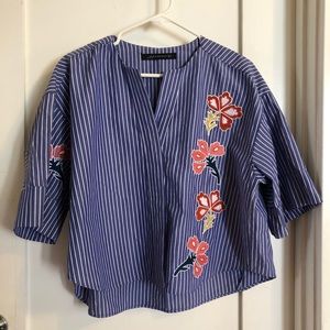 ZARA Embroidered Pinstripe Blouse